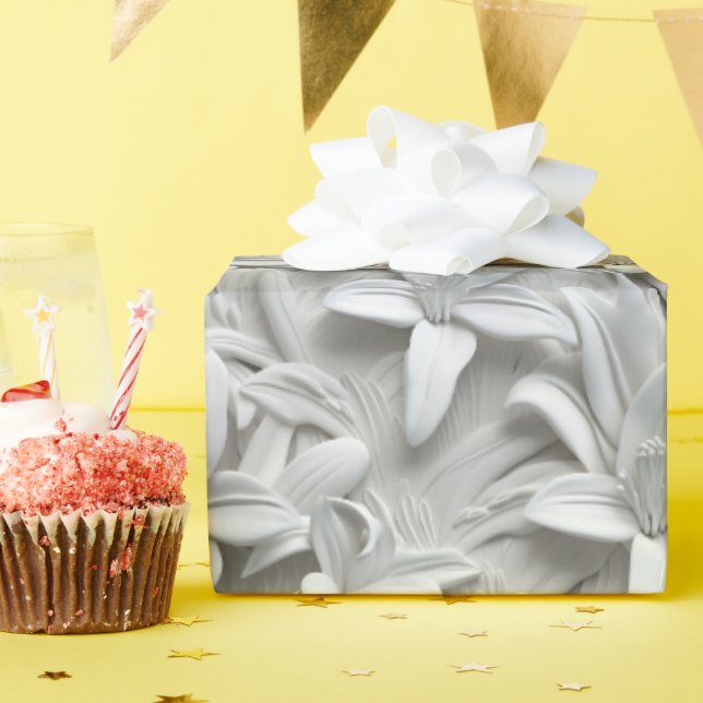 White Lily Flower Seamless Pattern Wrapping Paper (Birthday Party)