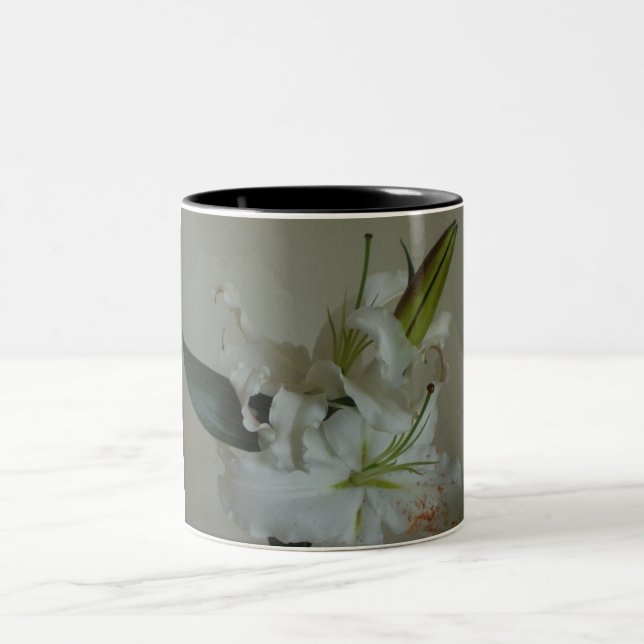 White lily flower Two-Tone coffee mug (Center)