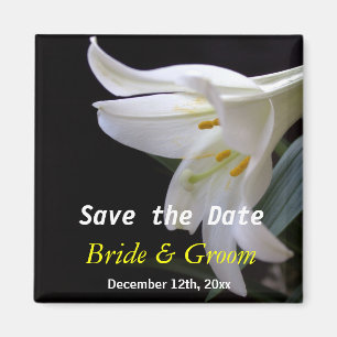 white lily flower wedding save the date magnet