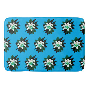 White Lily Flower With Dark Green Leaves Bath Mat