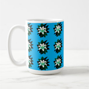 White Lily Flower With Dark Green Leaves Coffee Mug