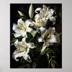 White Lily Flowers Art Print Poster
