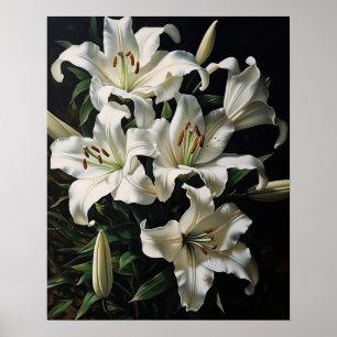 White Lily Flowers Art Print Poster
