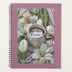 White Lily Flowers Coffee Quote Pink Journal  Planner