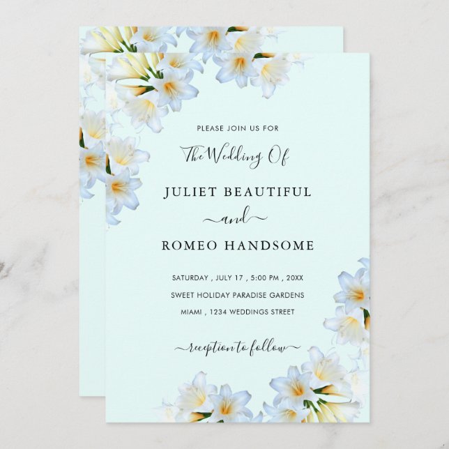 White Lily Flowers Elegant Chic Wedding Invitation (Front/Back)