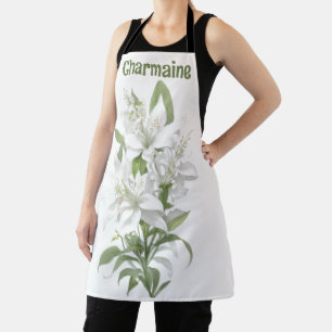 White Lily Flowers Personalised Apron