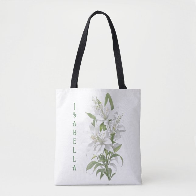 White Lily Flowers Personalised Tote Bag (Front)