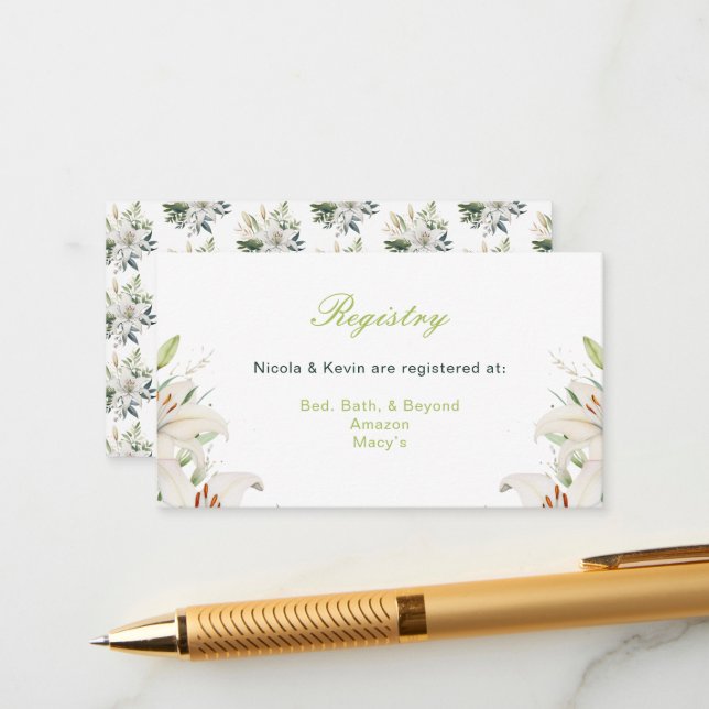White Lily Flowers Wedding Enclosure Card (Front/Back In Situ)