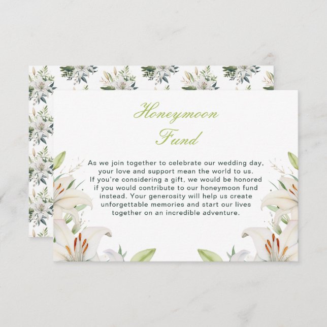 White Lily Flowers Wedding Enclosure Card (Front/Back)