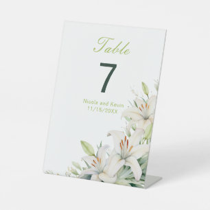 White Lily Flowers Wedding Pedestal Sign