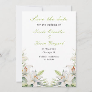 White Lily Flowers Wedding Save The Date