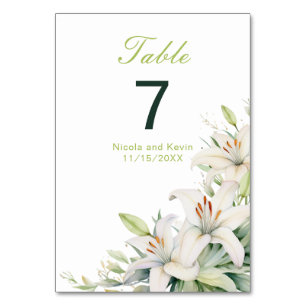 White Lily Flowers Wedding Table Number