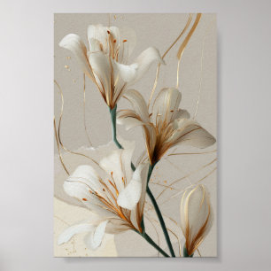 White Lily Gold Botanical Elegant Neutral Poster