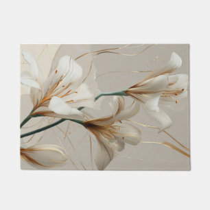White Lily Gold Minimalist Elegant Neutral Doormat