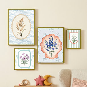 White Lily in Crest Shield with Green Stripes Bota Poster