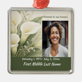 White Lily Memorial Prayer Card Photo Keepsake Metal Ornament