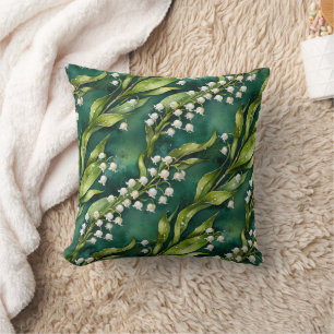 White Lily of the Valley on Teal Cushion