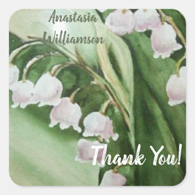 WHITE LILY OF THE VALLEY THANK YOU SQUARE STICKER (Front)
