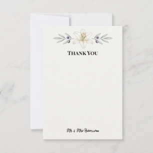 White Lily Olive Branch Wedding Thank You Card