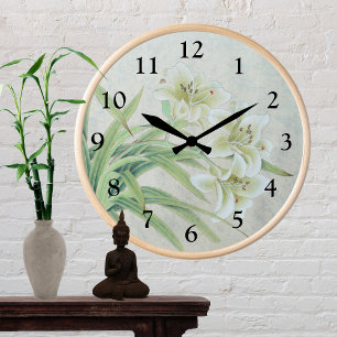 White Lily Round Clock