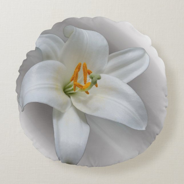 white lily round cushion (Front)