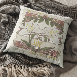 White Lily: Vintage Style Dark Green Pattern Back  Cushion