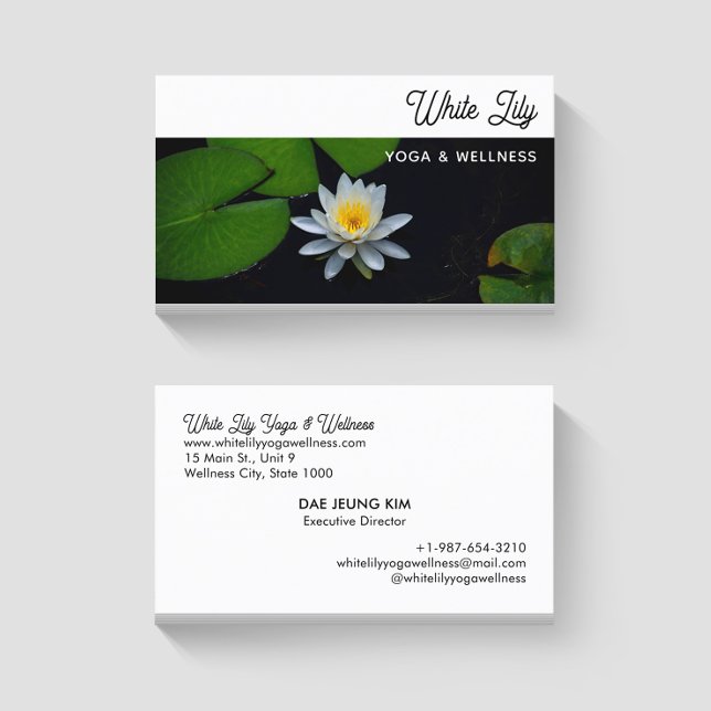 White Lily Yoga & Wellness White Business Card (Creator Uploaded)