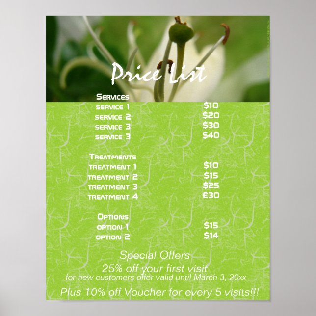 White Lily zen services price list Poster (Front)