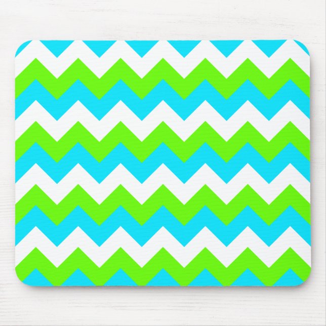White Lime and Aqua Three Colour Chevron Mouse Pad (Front)