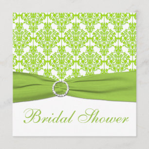 White, Lime Damask Bridal Shower Invitation