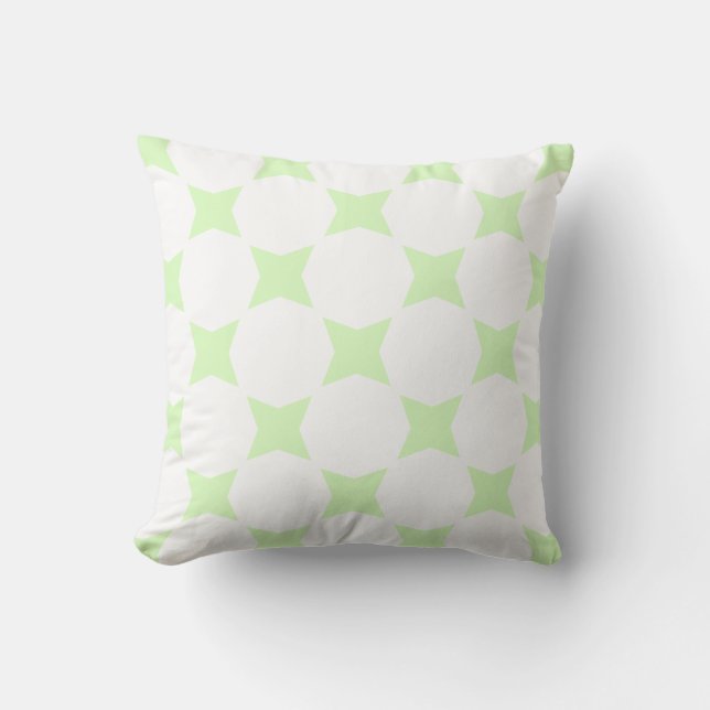 White & Lime Green Pastel Star Pattern Design Cushion (Front)