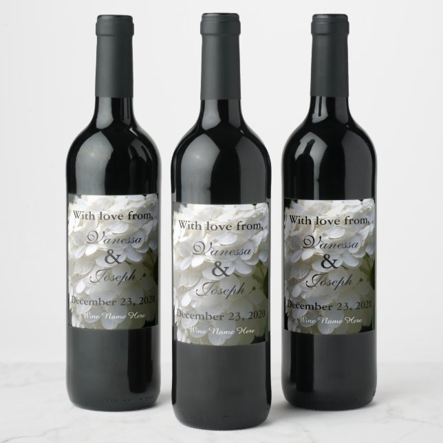 White Lime Hydrangea Wedding Thank You Wine Label (Bottles)