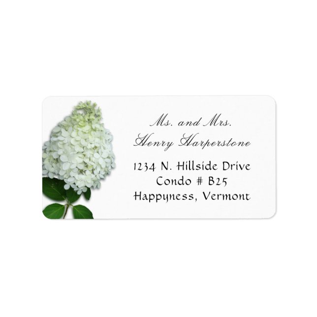White Limelight Hydrangea Floral Address Label (Front)