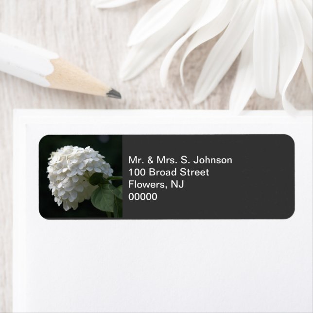 White Limelight Hydrangea Return Address Label (Insitu)