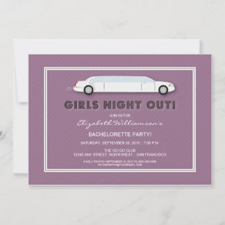 White Limo Bachelorette Party Invitation (purple)