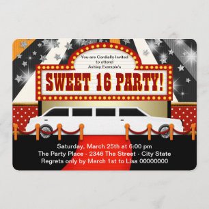 White Limo Movie Star Sweet 16 Party Invitation