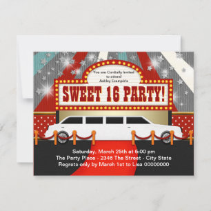 White Limo Movie Star Sweet 16 Party Invitation