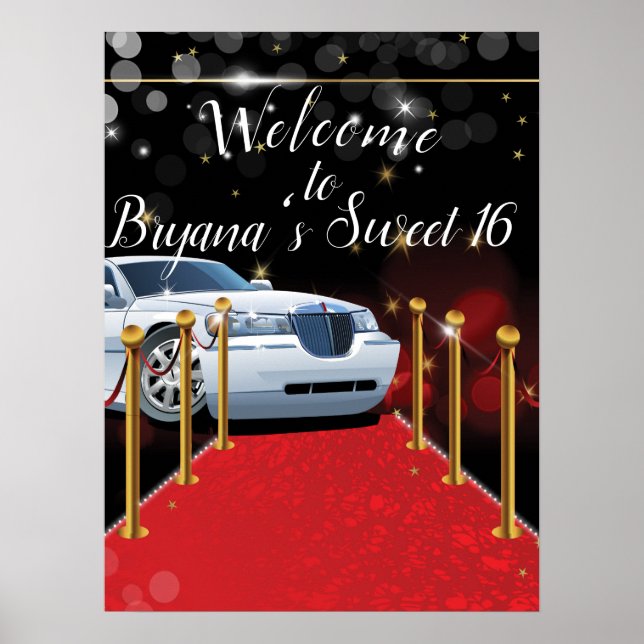 White Limo Red Carpet Hollywood Sweet 16 Party Poster (Front)