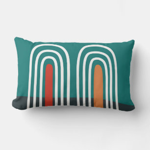 White line art rainbow in red blue background lumbar cushion
