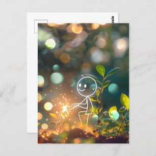 White line art stick figure, Postcrossing Postcard