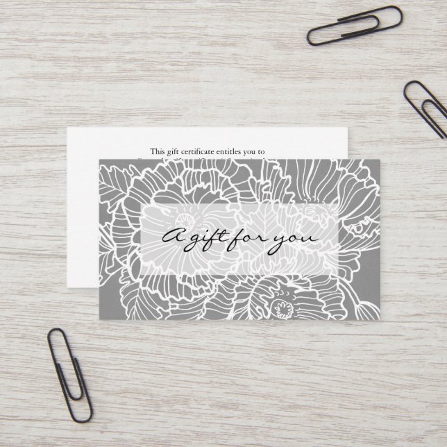 White line drawing flowers grey gift certificate (Front/Back In Situ)