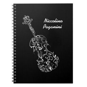 White Line Violin Drawing, Customisable Name Notebook