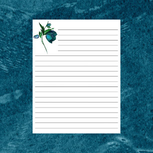 White Lined Paper with Blue Flowers Stationery