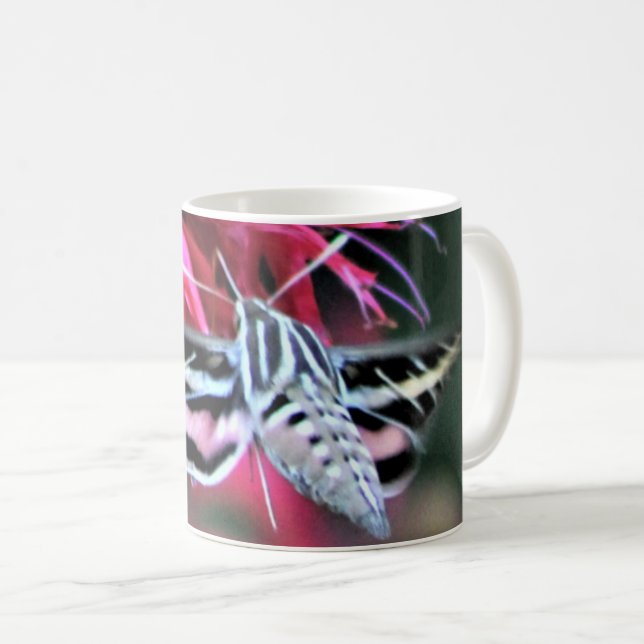 White Lined Sphinx Moth Red Bee Balm Coffee Mug (Front Right)