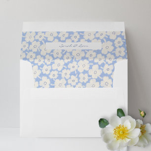 White Linen   Blue & White Floral Wedding  Envelope