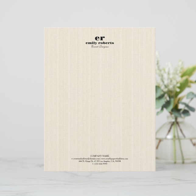 White Linen Burlap Grey Typography Custom Letterhead (Standing Front)
