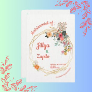 White Linen Paper Elegant Orange Yellow Floral Invitation