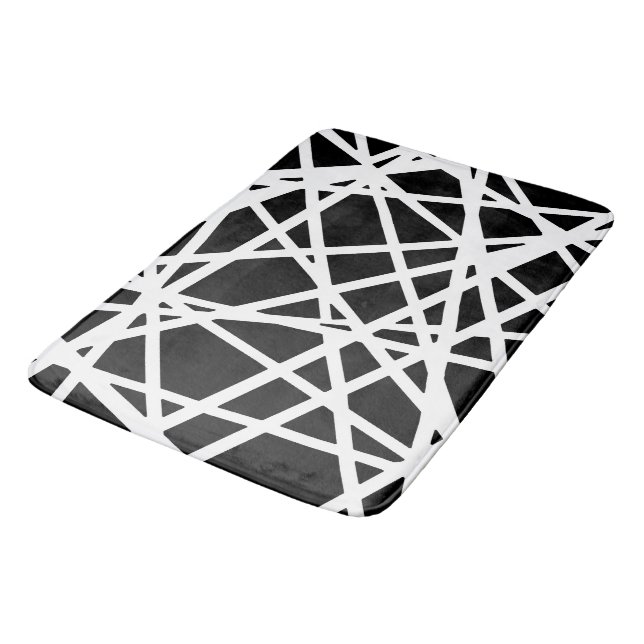 White Lines And Irregular Black Shapes Abstract Bath Mat (Angled)