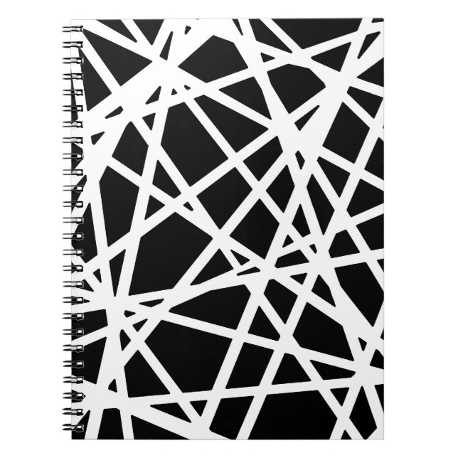 White Lines And Irregular Black Shapes Abstract Notebook (Front)