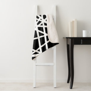 White Lines And Irregular Black Shapes Abstract Sherpa Blanket
